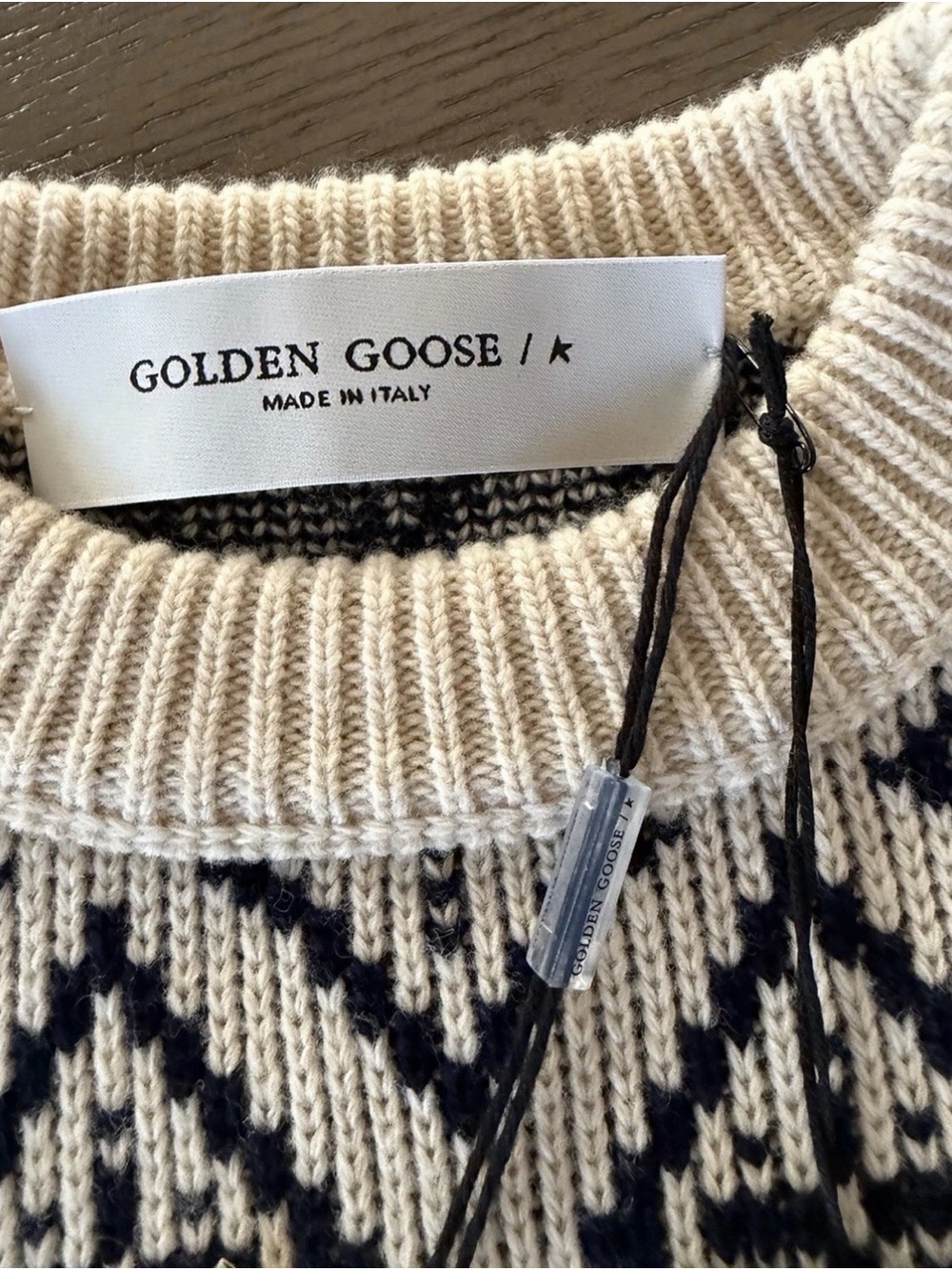 Golden Goose Cream & Black Geometric Crewneck Sweater - Picture 4 of 7